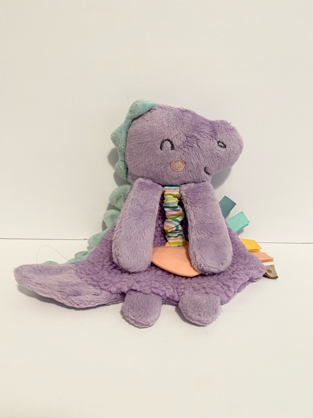 Itzy Ritzy Lovey Purple Dinosaur Plush Lovey Silicone Teether Baby Security Toy